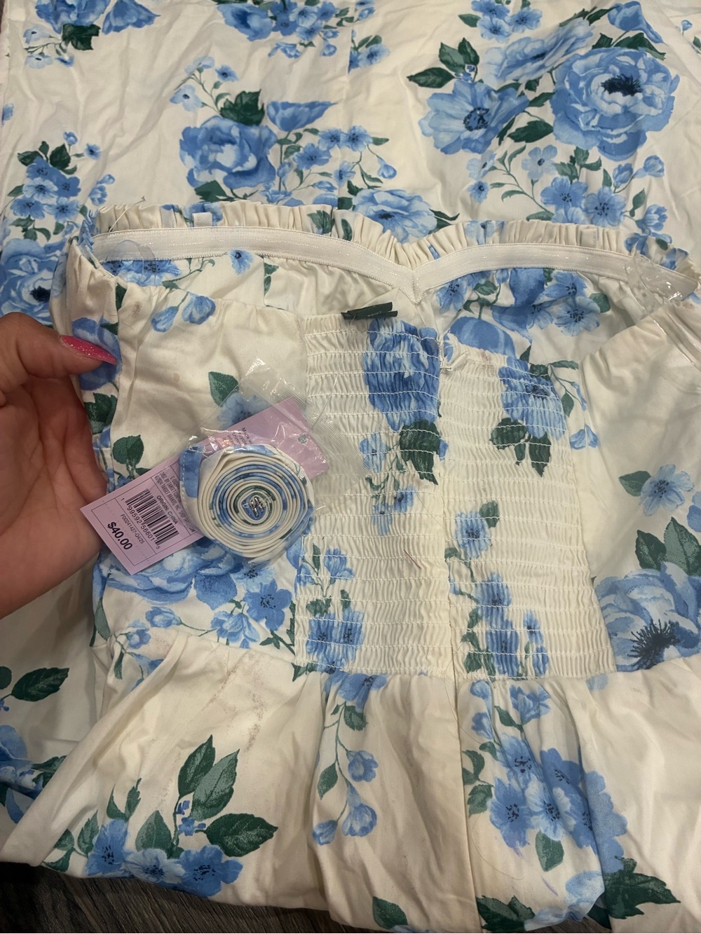 wild fable White Strapless Maxi Dress with Blue Floral Print - Picture 4 of 5